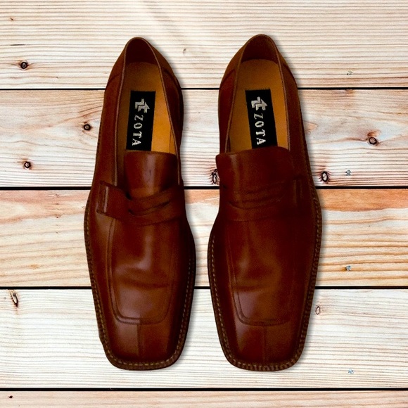 ZOTA Brown Leather Square Toe Dressy Loafer-9.5 - Picture 2 of 9